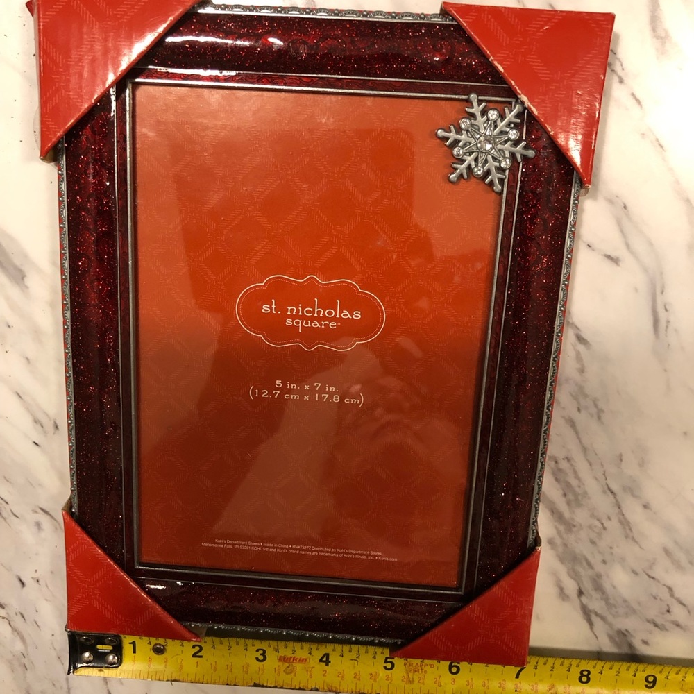 Red Metallic Snow Flake Photo Frame 5x7 photo